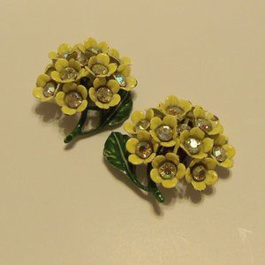 Vintage Yellow Enamel Bouquet Clip On Earrings